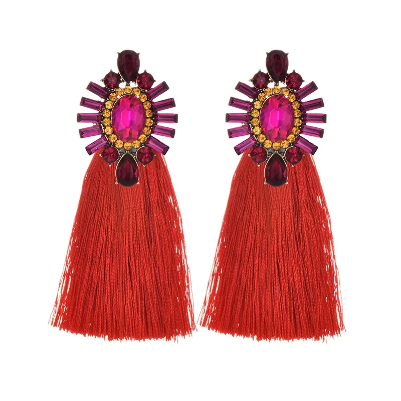 22 Colors Blue Long Tassel Earrings For Women Vintage Crystal Drop Earrings For Wedding Fashion Statement Jewelry - Окраска металла: red