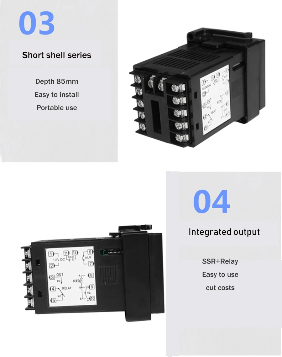 Источник питания 12VDC вход PT100 K термопары цифровой PID регулятор температуры SSR релейный выход для тепла с сигнализацией