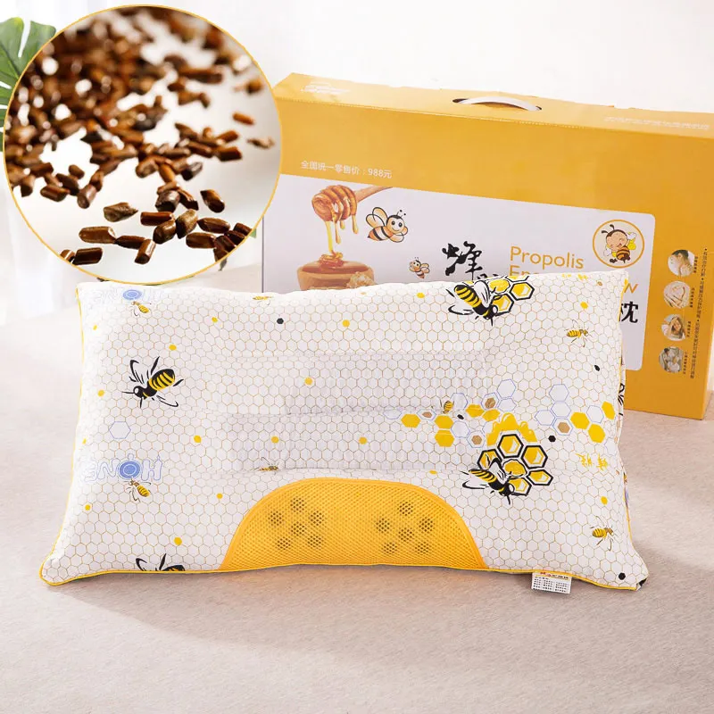 

2Pcs Cassia Neck Pillow Printed Honey Power Pearl Cotton Core Sleep Single Pillow Protect Cervical Spine Health Care Pillow Bed