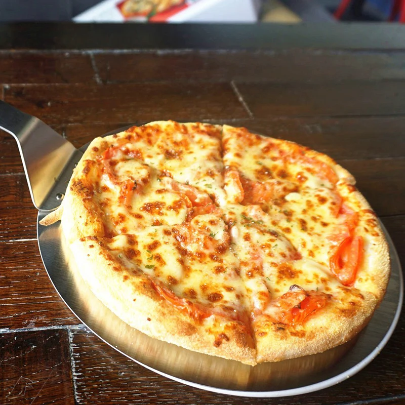 NOCM-Stainless Steel Round Pizza Peel 25.5cm Baking Shovel Paddle, Cake Lifter Transfer Tray for Pizza, Bread,Cake,Pie