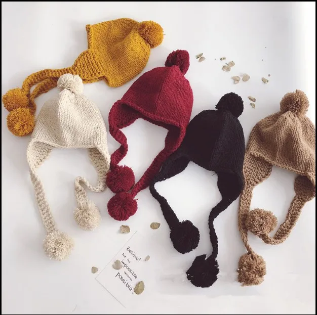 

3-8 Years Baby Girls Hats Handmade Kids Winter Hats Wrap Scarf Caps Cute Autumn Children Wool Knitted Hats free shipping