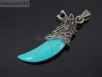 

Natural Stabilized Tur-quoise Gems stones Claw Paw Tibetan Silver Carved Wolf Head Pendant Charm Beads Jewelry Design 10Pcs/Pack