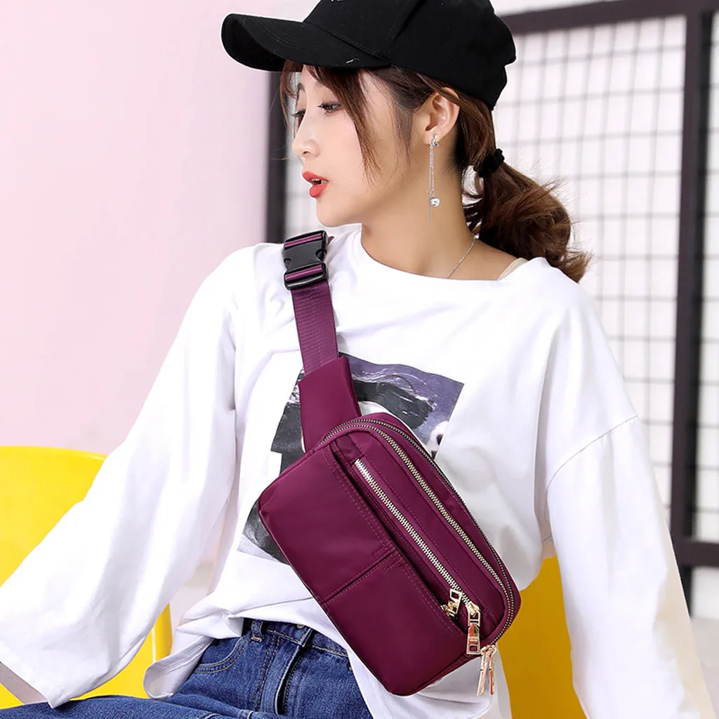 

2019 Fashion Casual Sports Fashion Lady Solid Color Nylon Waterproof Wild Shoulder Messenger Bag Pocket Waist Chest Bags