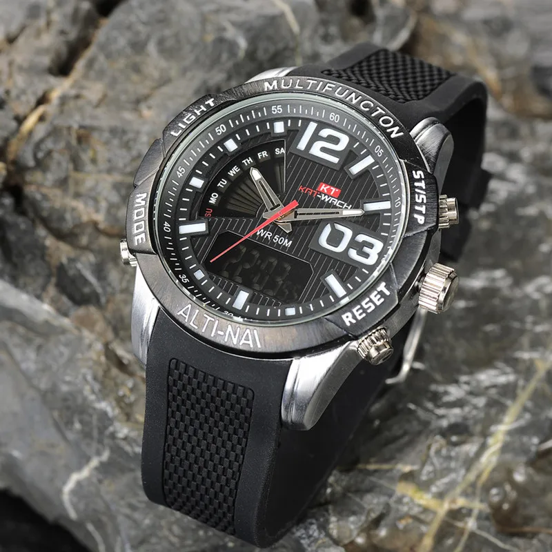 

KAT-WACH Silver Fashion Dual Time Quartz Men's Watch Relogios Gift for Men