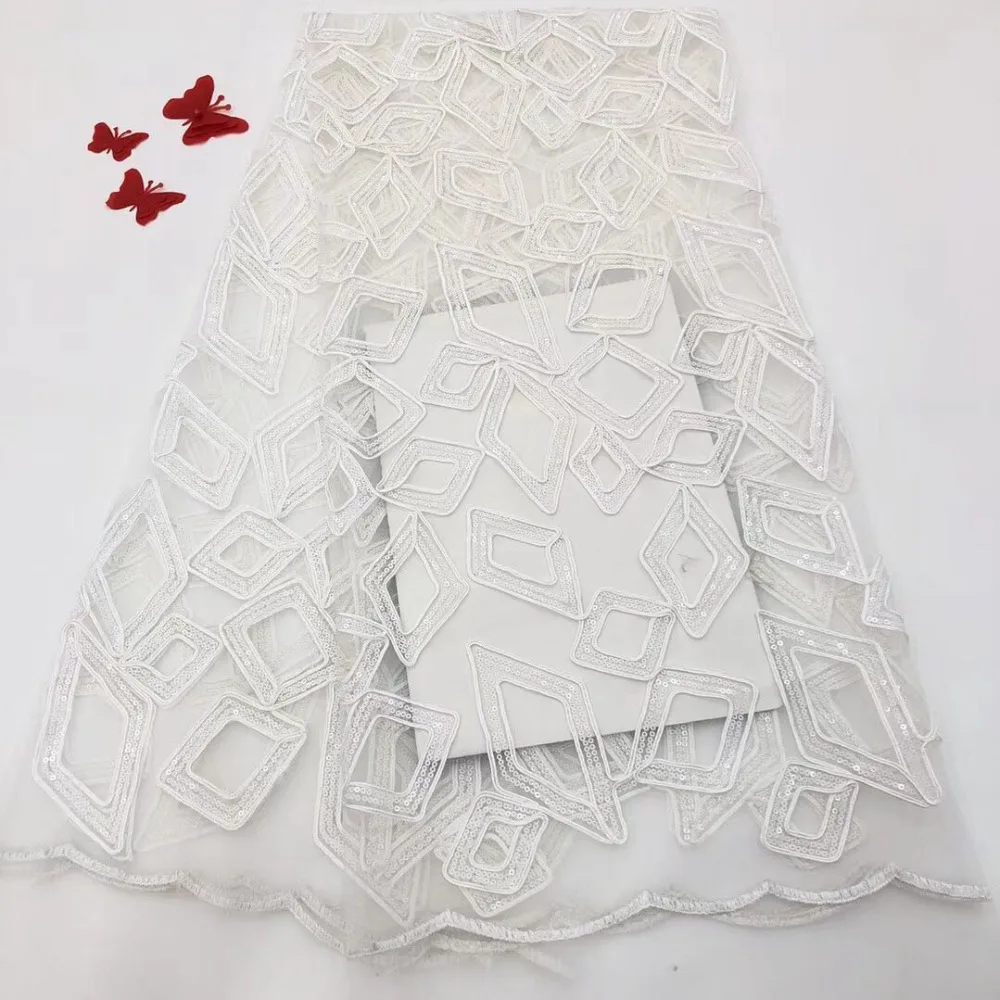 

High Quality African French Lace Fabrics white Net Embroidery Sequins Tulle Lace Fabric For Nigerian Wedding Party Dress