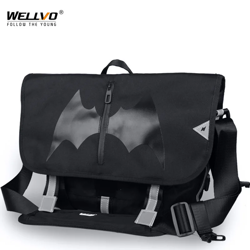 

New Bat Pattern Large Men Bicycle Messenger Bag Boys Skateboard Laptop Bike Bags Male Nylon Shoulder Bag Bolso Bicicleta XA220ZC