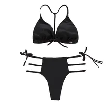 OSTRICH,, сексуальные стринги, костюм, черный, женский, пуш-ап, высокий, бикини, висящий на шее, топ, комплект из 2 предметов, толстый бюстгальтер, женская пляжная одежда