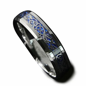 

6mm Silver Color Tungsten Ring Celtic Dragon With Blue Background Matching Couples Rings Size 5-13 Fast shipping