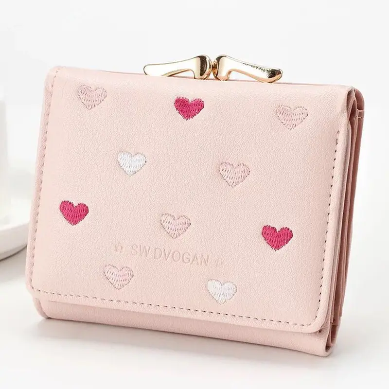 

Hot Sale Colorful Lady Lovely Coin Purse Solid Golden Heart Clutch Wallet Large Capacity Women Small Bag Cute Card Hold People