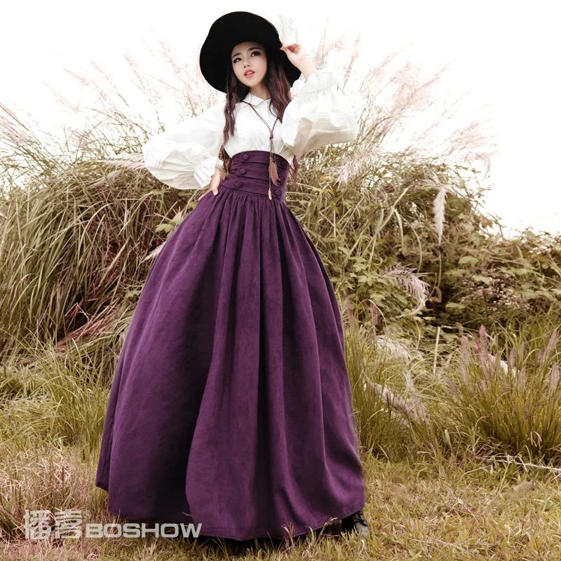 

[ LYNETTE'S CHINOISERIE - BOSHOW ] 2015 Spring Original Design Women Slim Europe Royal Elastic High Waist Maxi Skirt Sz S M L