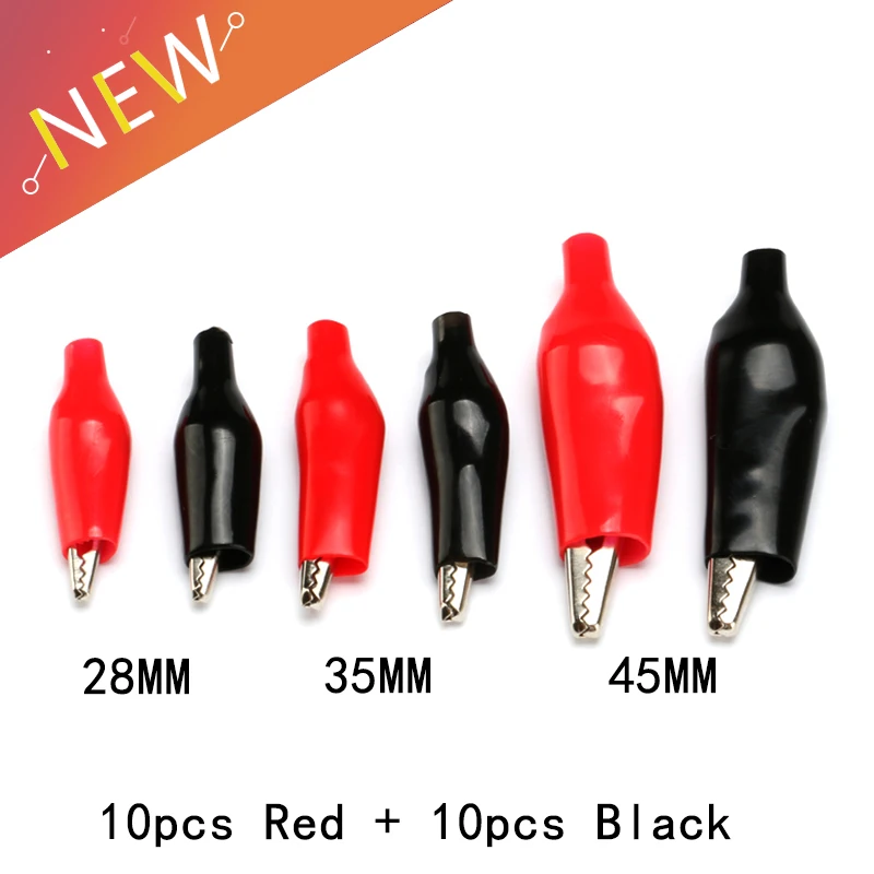 20pcs 28MM 35MM 45MM Metal Alligator Clip G98 Crocodile Electrical Clamp for Testing Probe Meter Black and Red with Plastic Boot |