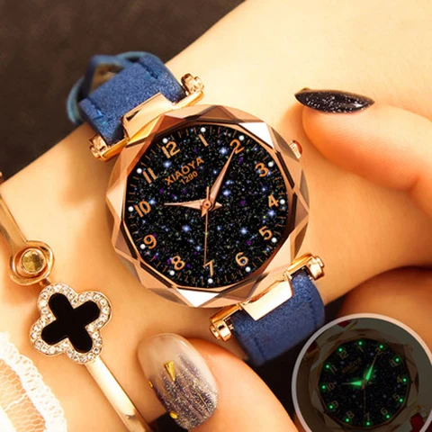 Модные женские часы, часы звездного неба, роскошные часы с красным и черным кожаным ремешком, женские наручные часы, водонепроницаемые кварцевые часы, скидка - Цвет: Dynamic Blue