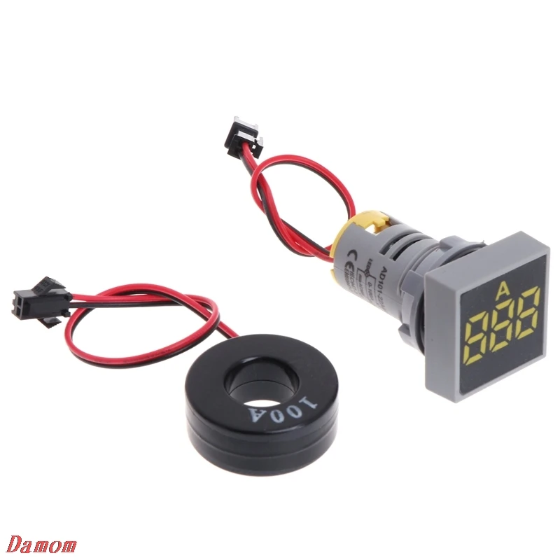 22 мм 0-100A цифровой амперметр измеритель тока индикатор светодиодная лампа квадратный сигнальный светильник