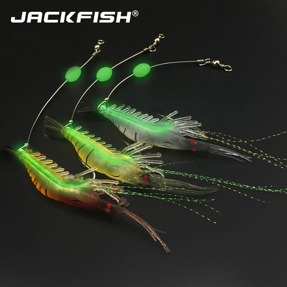 

JACKFISH 8cm/6g Luminous Soft fishing lure Drag Power 20KG Shrimp Lures Artificial Bait With Hook Swivels Fishing Tackle