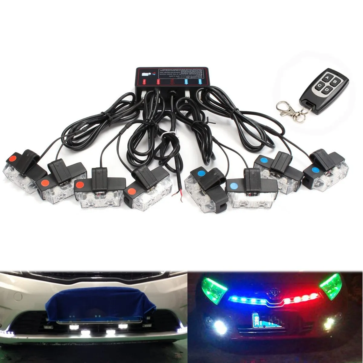 

16 LEDs Flash Emergency Flashing Warning Strobe Light 12V LED Car Front Grille Deck Strobe For Police Dash Lights Red&Blue White