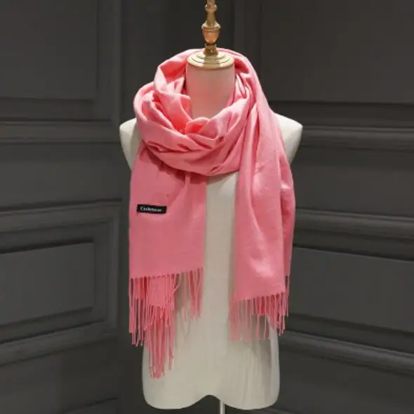 Женские однотонные кашемировые шарфы с кисточками, женский зимний осенний длинный шарф, высокое качество, Женская шаль, горячая распродажа, мужской шарф - Цвет: water red