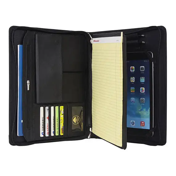 

iLooker Fine Leather Portfolio Organizer - Zippered Padfolio Folder/Case - Litchi Pattern for iPad