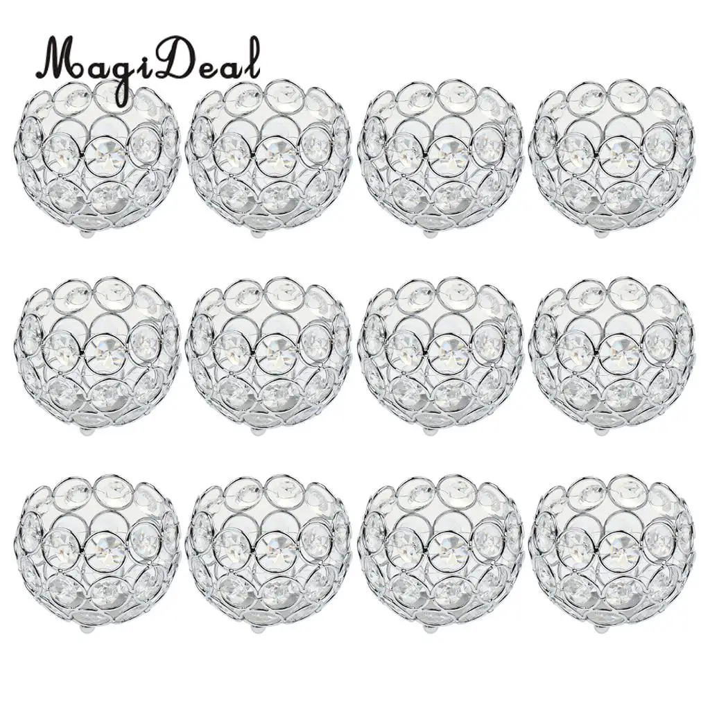 12 Pieces Votive Tea Light Candle Holders Silver/Gold Crystal Beads Candlestick Wedding Table Centerpieces Home Office Decor