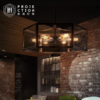 

Archaistic transparent glass box lampshade retro loft vintage pendant lamp dinning room restaurant light Edison bulb lamp