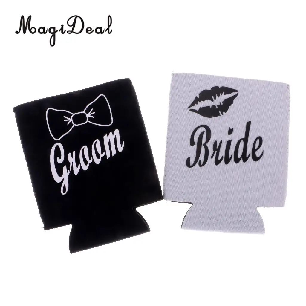 MagiDeal 2Pcs Neoprene Bride Lips Groom Stubby Beer Tin Can Cooler Sleeve Holder for Wedding Party Picnic BBQ Novelty Gift
