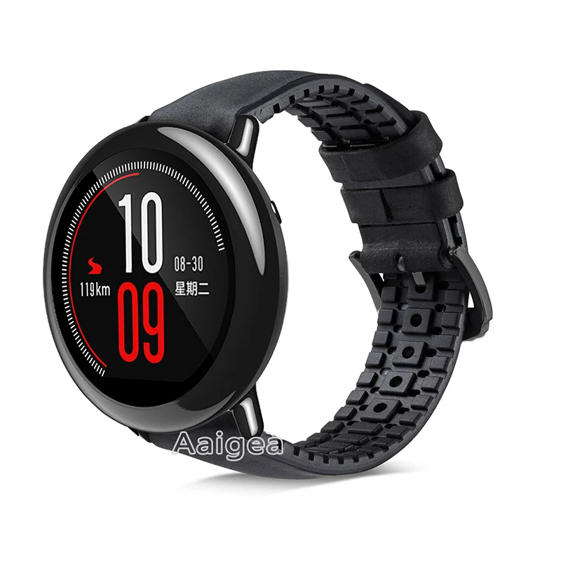 Модный кожаный силиконовый ремешок для часов Ремешок Для Xiaomi Huami Amazfit PACE Смарт часы замена 22 мм браслет для ремня браслет - Цвет: Matte Black