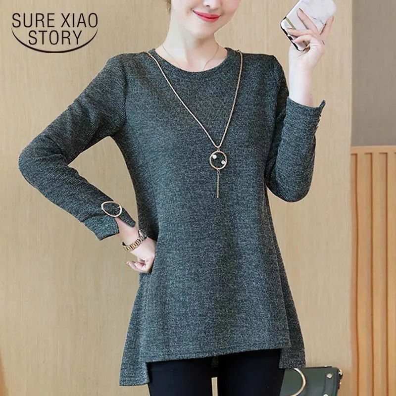 

Korean clothes 2019 off the shoulder tops for women plus size 4XL-5XL Sequined Solid O-Neck long sleeve ladies tops 3309 50