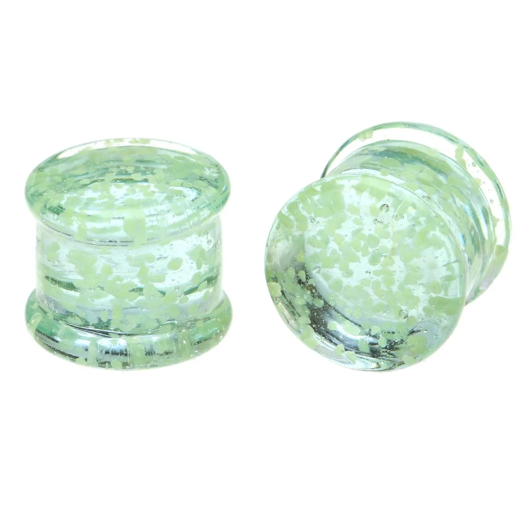2 Pcs Luminous Tunnel Ear Plugs Expander Glass Green Earring Ear Gauges Plugs Stretching Shellhard Trendy Body Piercing Jewelry