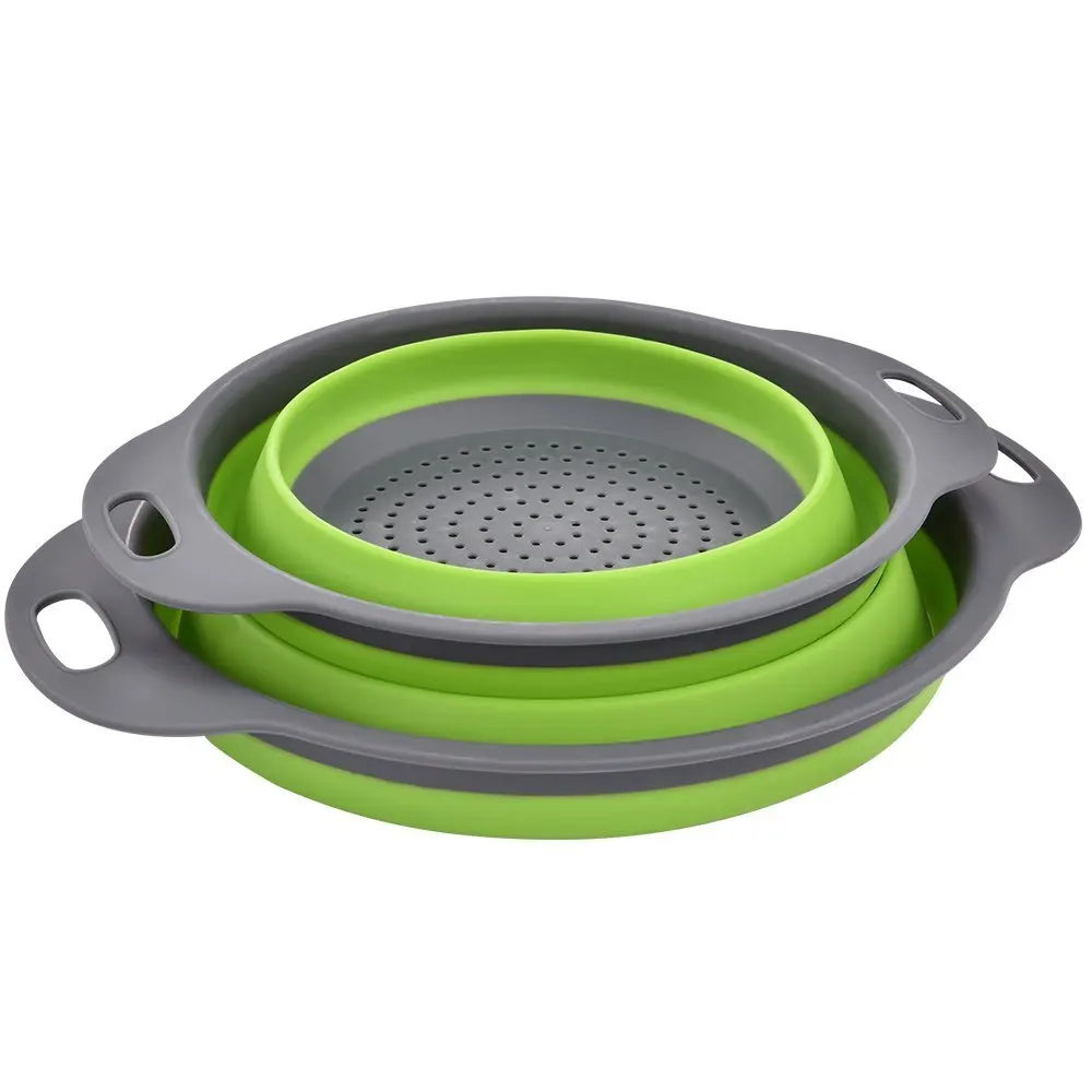 Collapsible Colander 2 sets, Kitchen Foldable Silicone Strainer