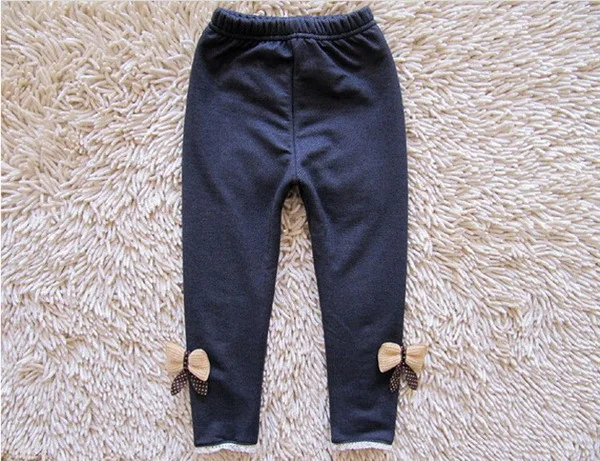 Прямая поставка, От 3 до 9 лет г. Детская одежда для девочек с бантиками, джинсовые штаны хлопковые кашемировые узкие Брюки флисовые леггинсы с эластичной резинкой на талии - Цвет: Синий