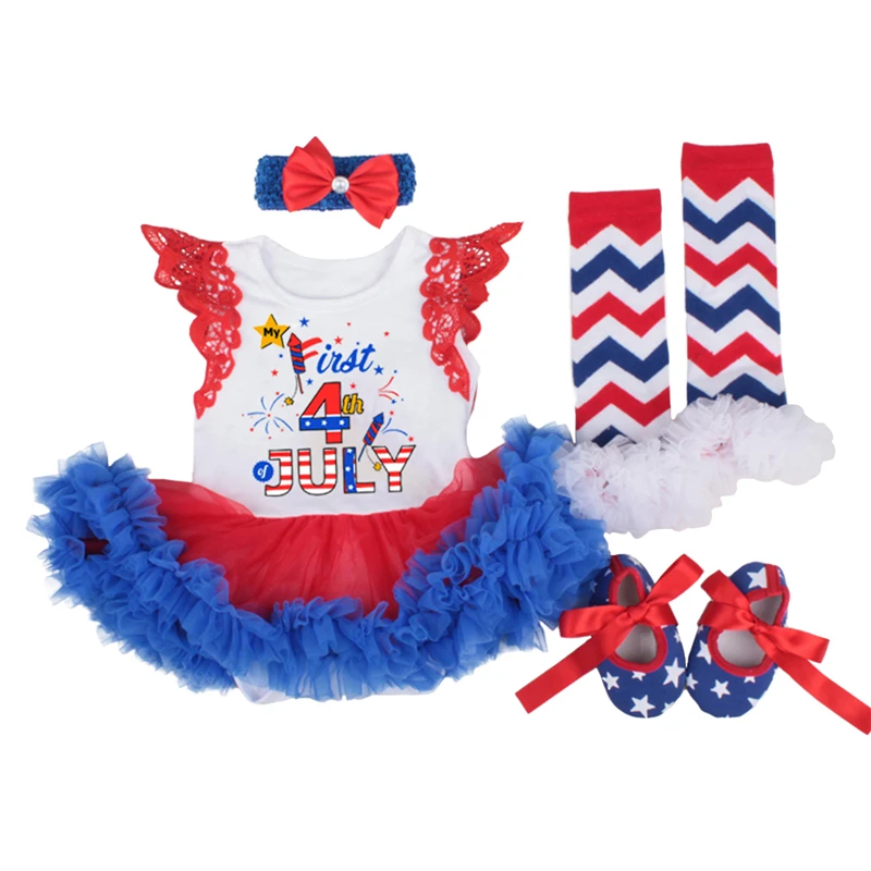 

4pcs Set Baby Girls Clothes for Girls First 4th July American Independence Day Outfit Romper Cute Girls Clothes for Photo Shoot