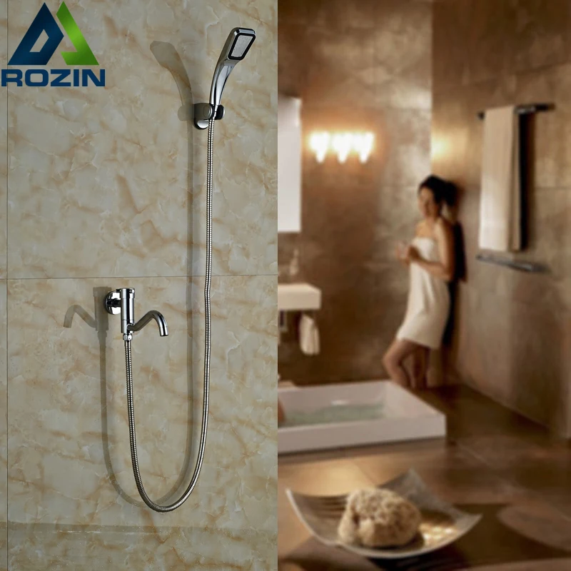 

Free Shipping Single Lever Modern Shower Water Taps Wall Mounted Swivel Tub Spout + Hand Shower + holder + 150cm hose