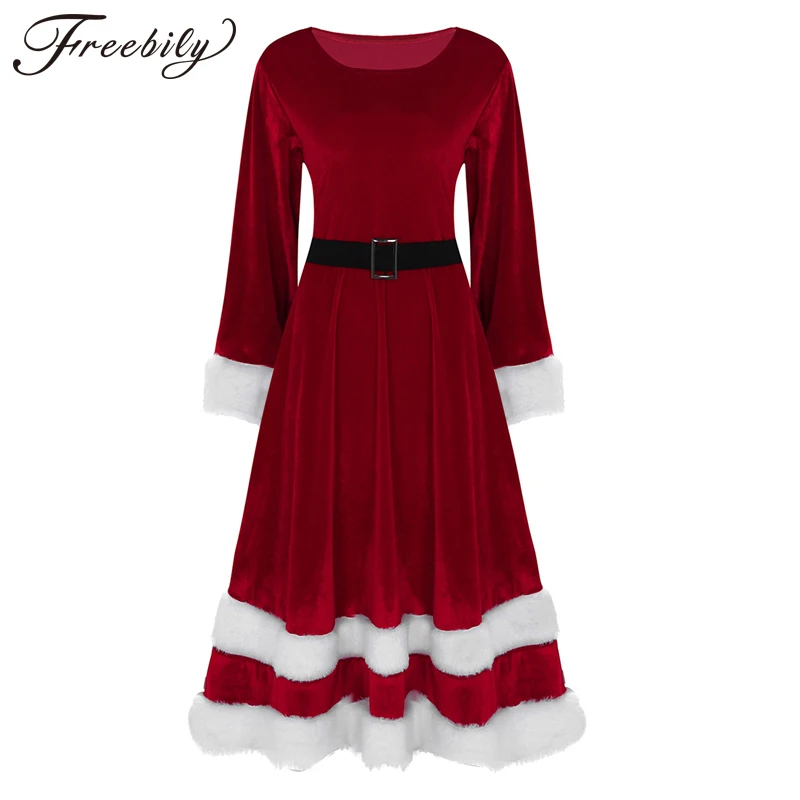 

Plus Size 5XL New Vintage Christmas Dress Women Long Sleeve Warm Winter Dress Red Velvet Xmas Party Dresses Feminino Vestidos