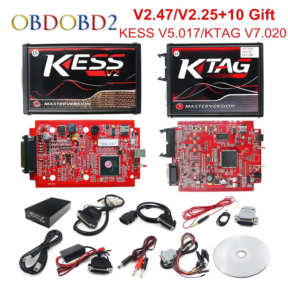 Онлайн V2.47 ЕС красный KESS V5.017 OBD2 менеджер Тюнинг KTAG V7.020 4 светодиодный KESS V2 5,017 рамка фонового режима отладки K-TAG V2.25 Авто программатор системного блока управления