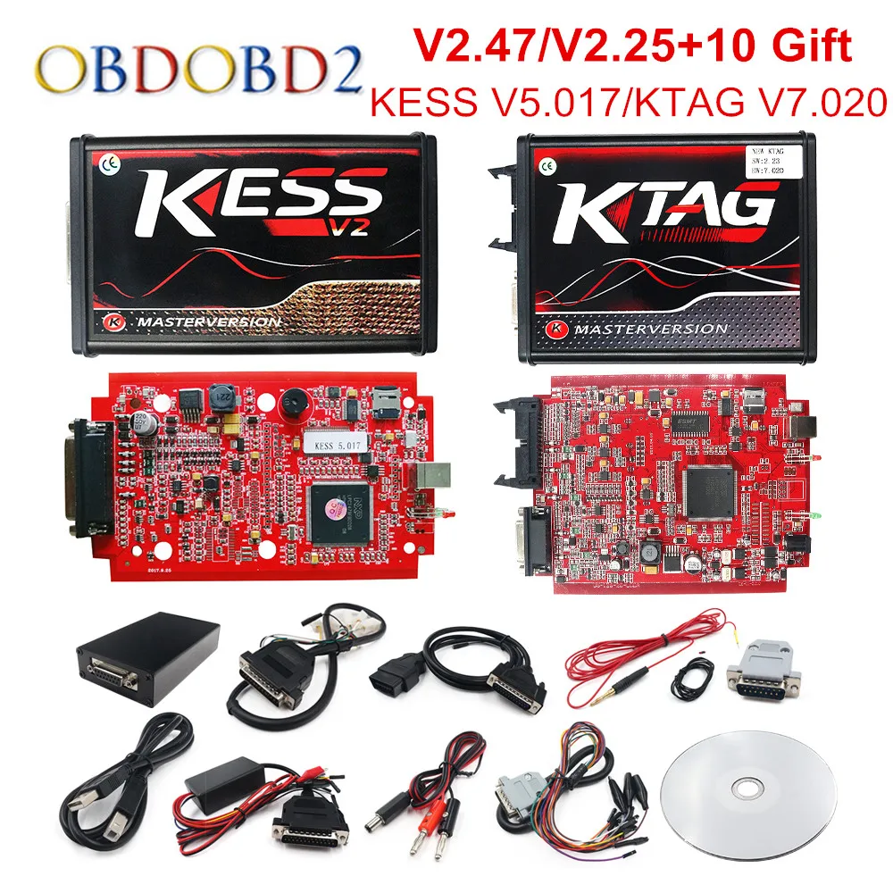 Online En línea V2.47 UE rojo KESS V5.017 OBD2 Gerente de KTAG V7.020 4 LED KESS V2 5.017 BDM marco K TAG V2.25 Auto ECU programador