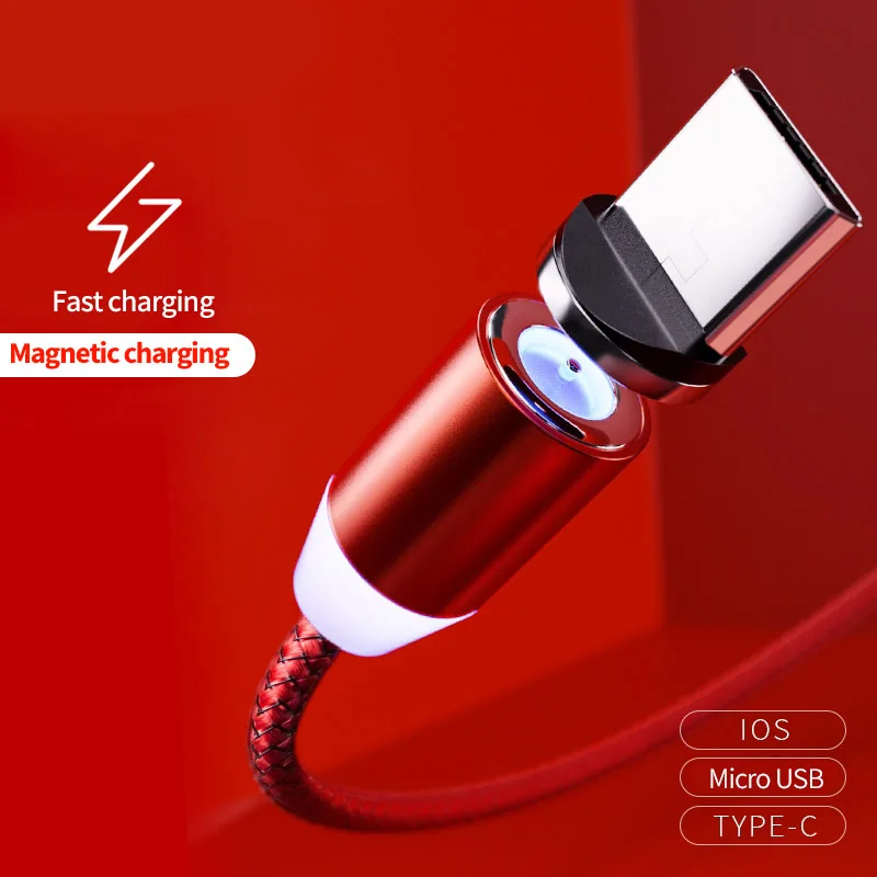 1 M LED كابل مغناطيسي المصغّر USB نوع C المغناطيس شاحن بيانات كابل شحن ل فون سامسونج S9 الروبوت USB C الهاتف المحمول كابل