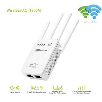 

Powerful AC 1200Mbps Wireless 2.4G / 5G WiFi Repeater High Gain Antenna Bridge Signal Amplifier Two Ethernet Port Access Point