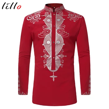 

African folk style printed long-sleeved collar shirt single-breasted fashion casual wild style Street hipster male national wind