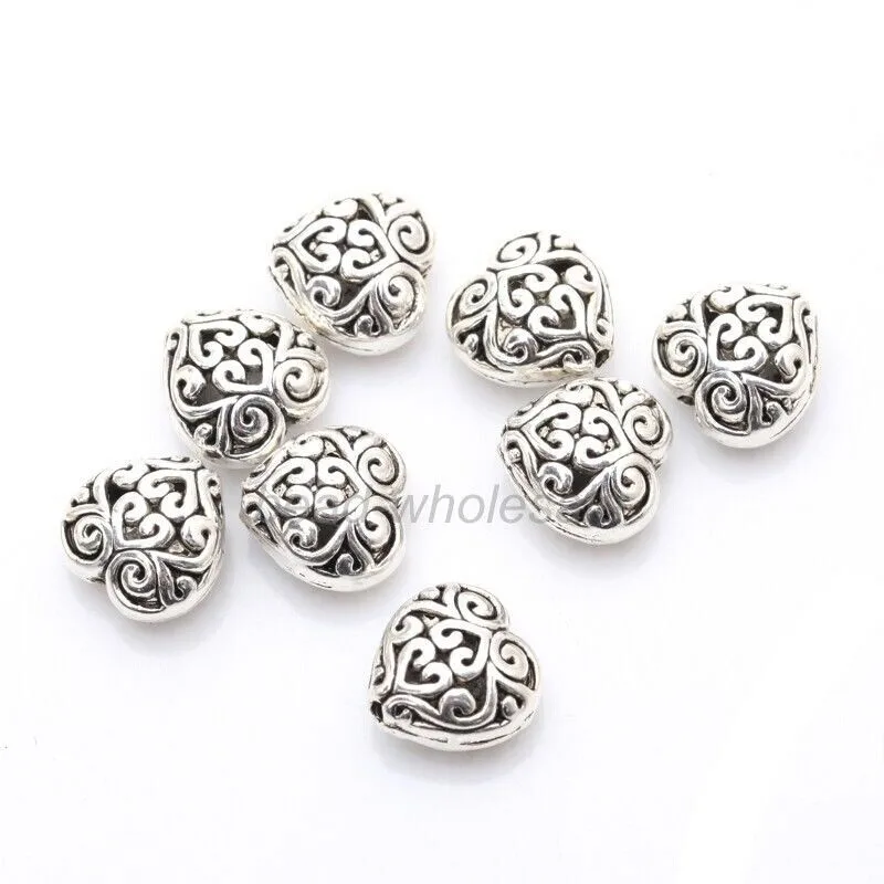 

Silver Color Heart Shape Charm Loose Spacer Metal Bead For Jewelry Making DIY Bracelets Necklace Accessories Wholesale Supply