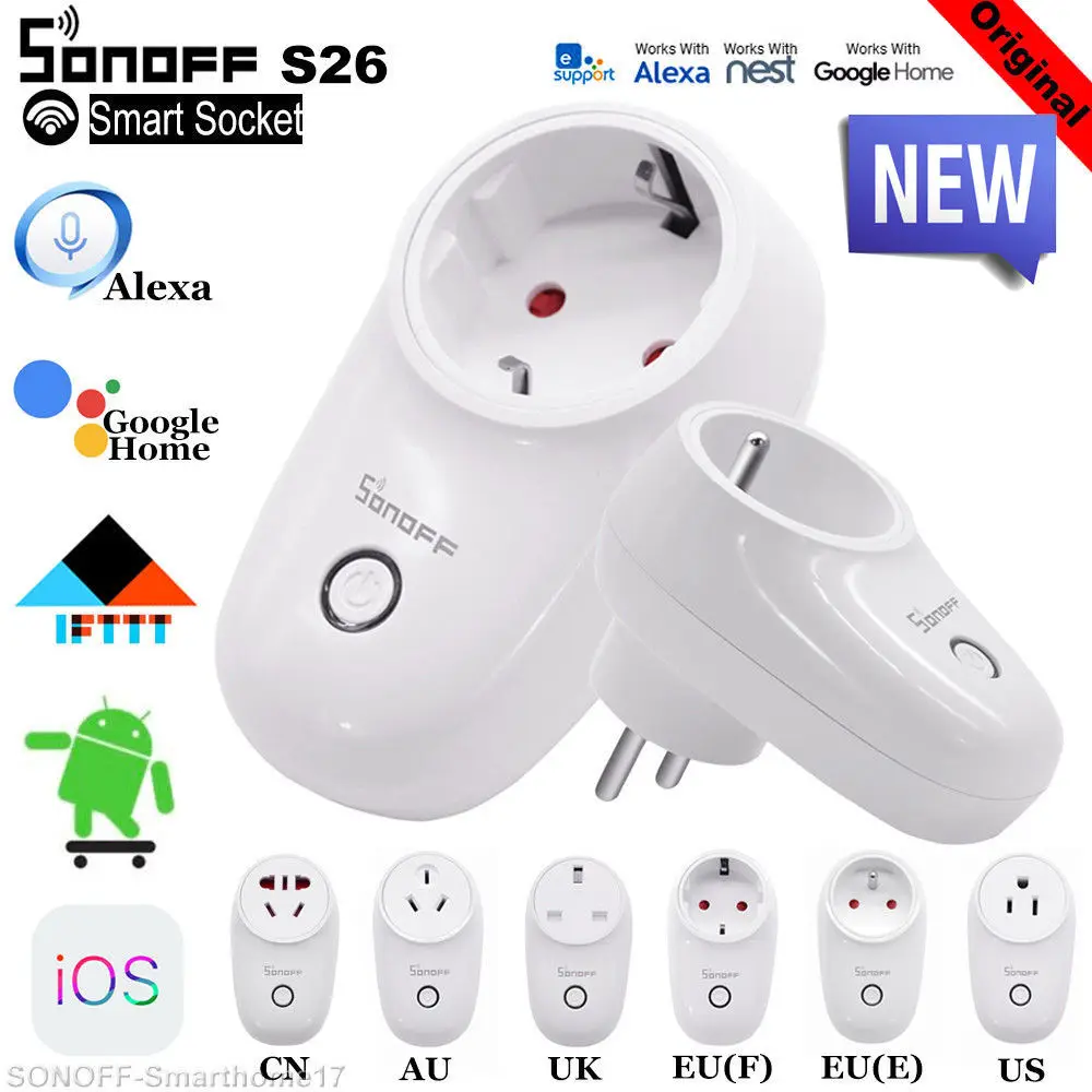 Sonoff S26 WiFi умная розетка EU/UK/US беспроводной штепсельный переключатель розетки питания приложение Ewelink работа с Homekit Alexa Google Assistant