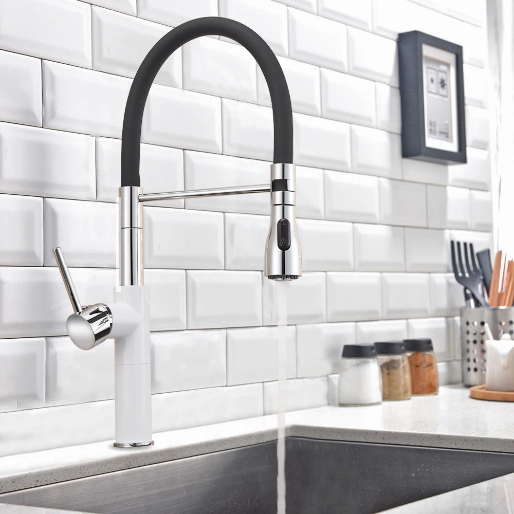 

Chrome White/Brushed Nickel Pull Out /Down Kitchen Faucet Single Handle Rotation Spout Kitchen Sink Mixer Tap Deck Mounted