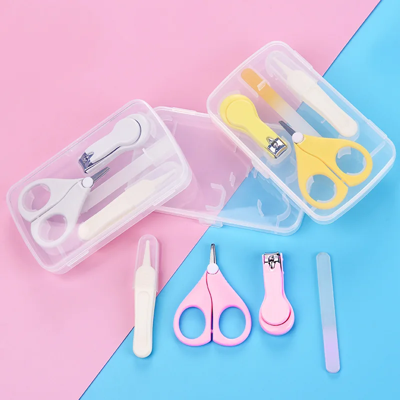

Toddler Solid Color Nail Care Storage Box Boys And Girls 4Pcs/Set Multi-function Nail Trimmer Scissors Infant Safe Nail File Set