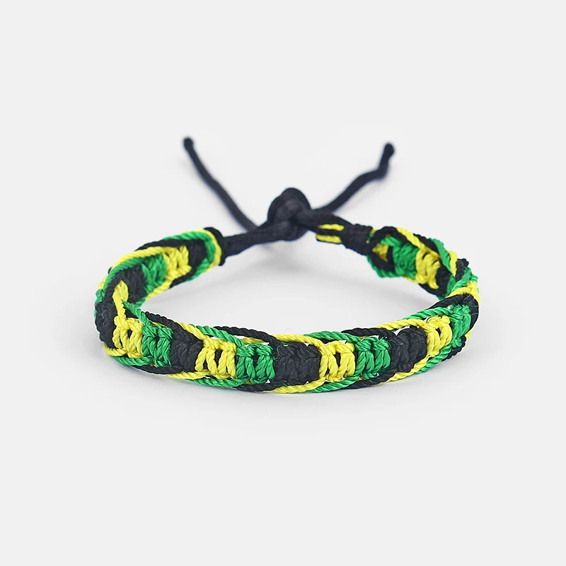5 шт. браслет дружбы браслет хлопковый шнур Шелковый регги, Ямайка Surfer в богемном стиле радуги; цвет зеленый, желтый, черный Цвет браслет