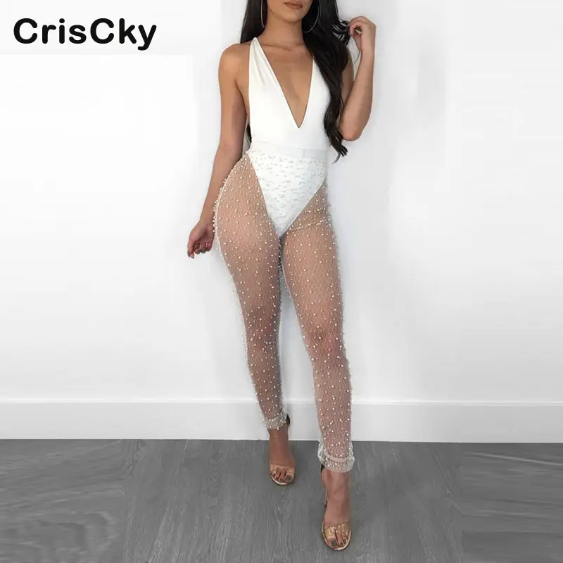 

CRISCKY Fashion Summer Sexy Skinny Pants Women High Elastic Waist Beading Hollow Out Black Ladies Casual Streetwear Trousers