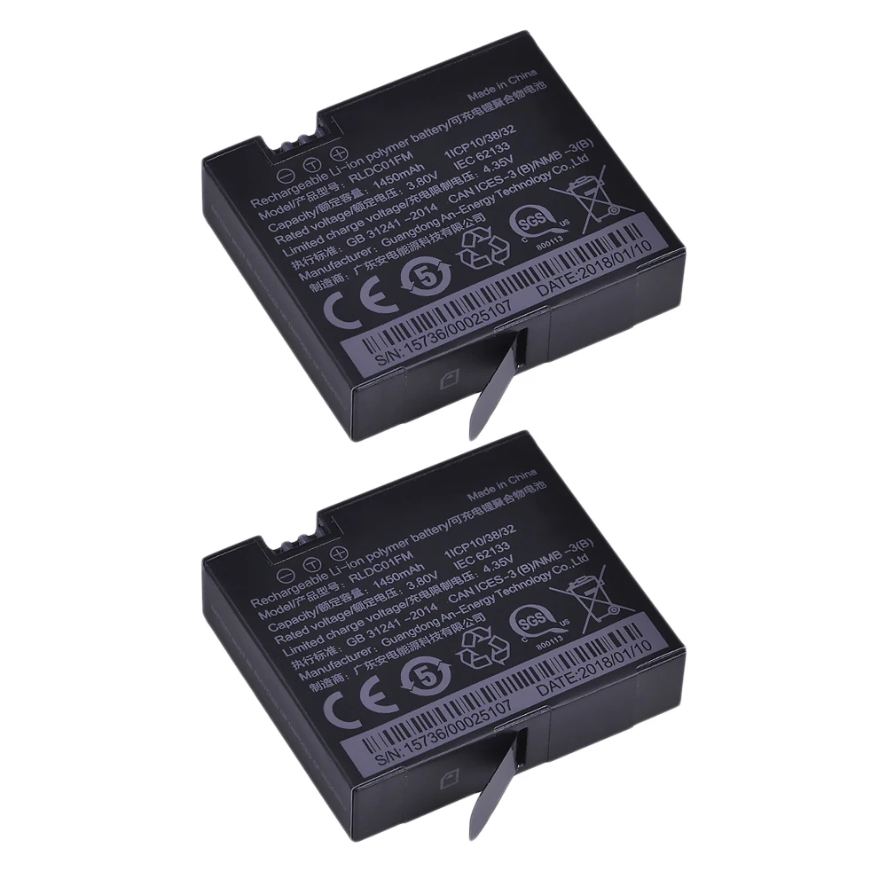 Tectra 2PCS Li-ion 1450mAh 3.80V Original Mijia 4k Camera Battery for Sport Xiao mi Mi Jia Action Mini Cameras