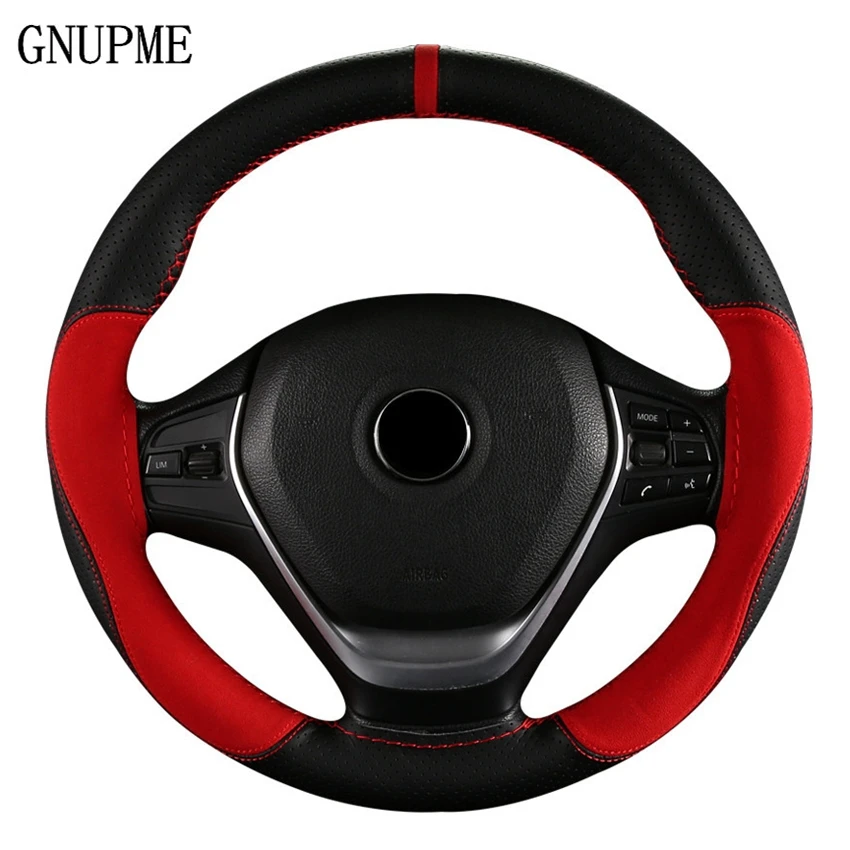 

38cm Car Steering Wheel Cover Artificial Leather + Suede Leather Steering Wheel Cover Soft Anti slip Braid With Needles Thread