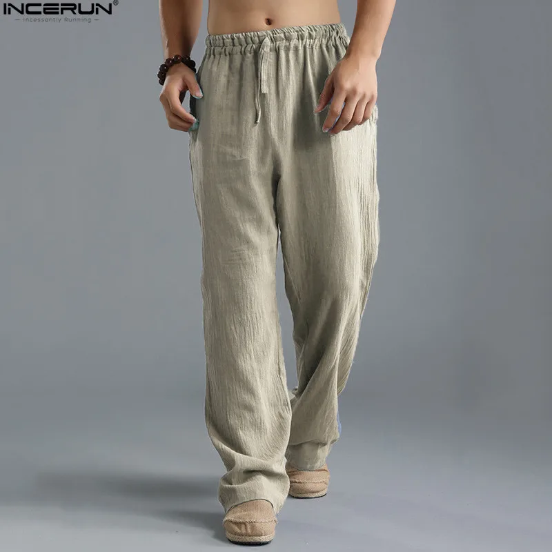 INCERUN размера плюс 5XL мужские брюки прямые свободные длинные брюки с эластичной талией повседневные бегуны спортивные штаны Ku Fu Pant Rayon Pantalon