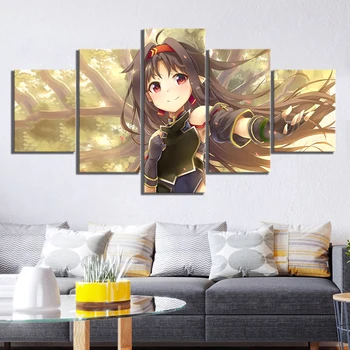 

5 Piece Konno Yuuki Sword Art Online Anime Poster HD Anime Girl Picture Cartoon Wall Sticker Canvas Paintings for Wall Decor