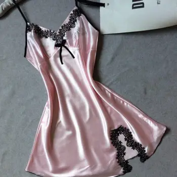

New Style Sexy Lingerie Women Strap Silk Lace Robe Dress V Neck Babydoll Nightdress Nightgown Fashion Summer Sleepwear