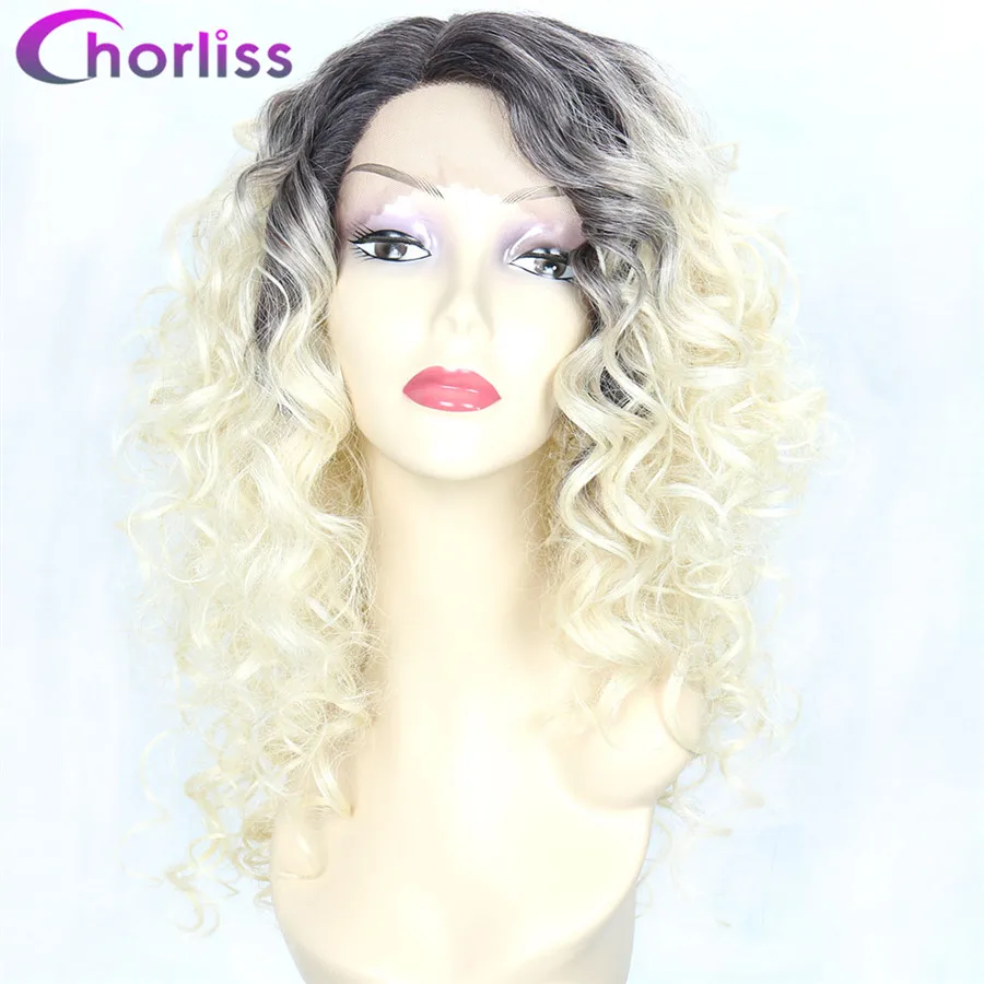 

Afro Kinky Curly Lace Front Wig Synthetic Wigs For Black Women Chorliss 18inch Lace Wig Side Part Grey Black 613 Lace Front Wig