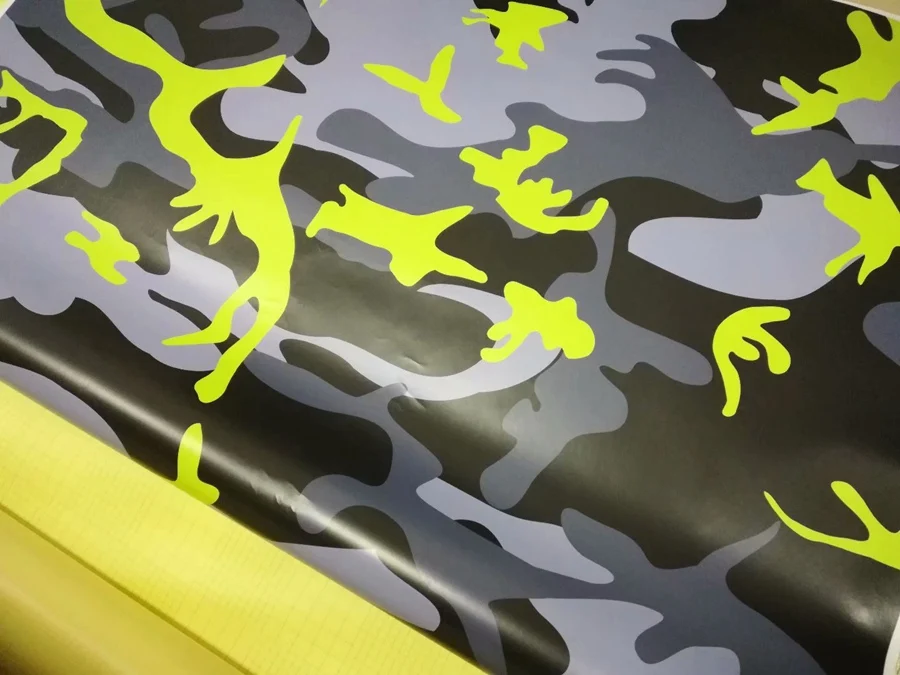 fluorescent yellow  camo vinyl car wrapping sticker film foil  (5)